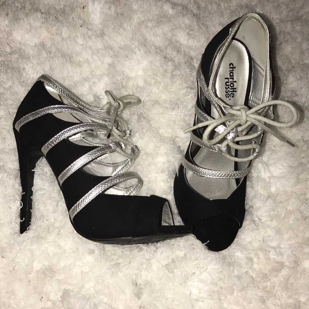 Black and silver high heels
